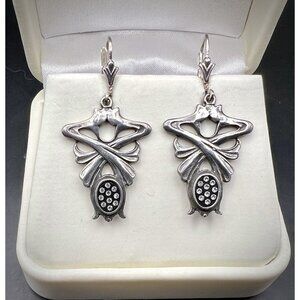 Vintage Art Nouveau Sterling Silver Crystal Accent Earrings